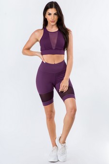 Women's Mesh Detailed Sports Bra and Biker Shorts Activewear Set style 4