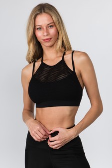 Women's High Neck Mesh Overlay Sports Bra (Small only) style 3