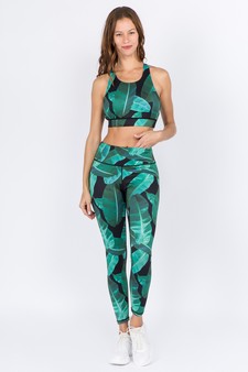 Women's Palm Leaf Print Activewear Set style 2