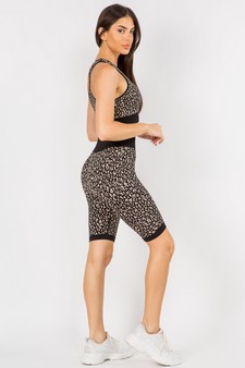 Women's Cheetah Print Sports Bra and Biker Shorts Activewear Set style 2