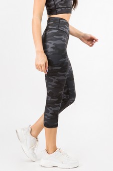Women's Shark Grey Camo High Rise Capri Activewear Leggings style 2