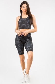 Women's Shark Grey Camo Activewear Biker Shorts (Large only) style 4