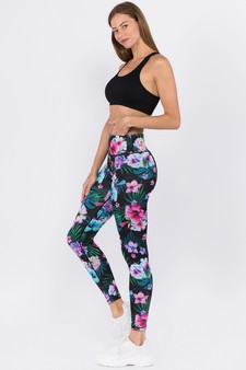 Women's High Rise Tropical Floral Printed Activewear Leggings style 2