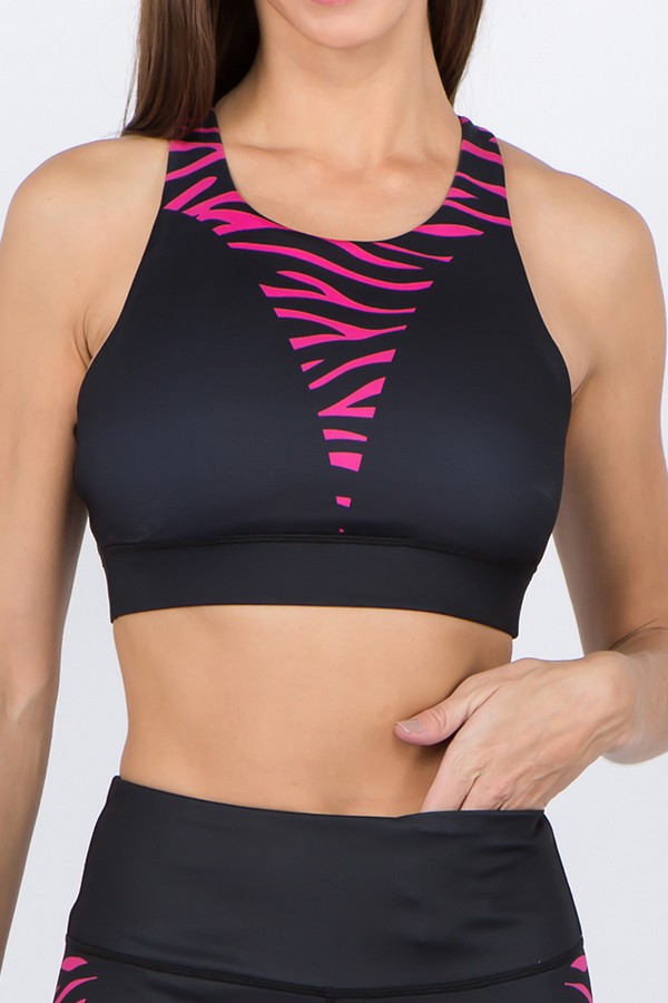Women's Active High Neck Zebra Print Sports Bra Wholesale