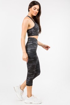 Women's Shark Grey Camo High Rise Capri Activewear Set style 2