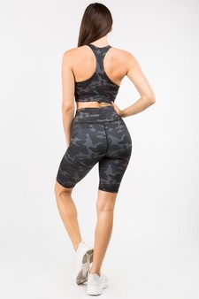 Women's Shark Grey Camo High Rise Biker Short Activewear Set style 3