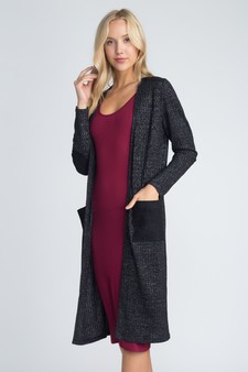 Lady's Open Front Lurex Knit Duster Cardigan style 2