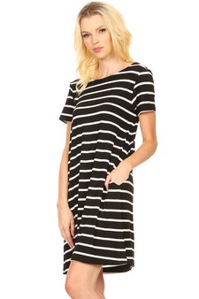 Striped Short Sleeve Tunic T-Shirt Dress w/ Pockets **NY ONLY** style 4