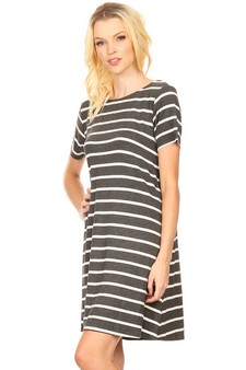 Striped Short Sleeve Tunic T-Shirt Dress w/ Pockets - style 2