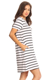 Striped Short Sleeve Tunic T-Shirt Dress w/ Pockets style 5