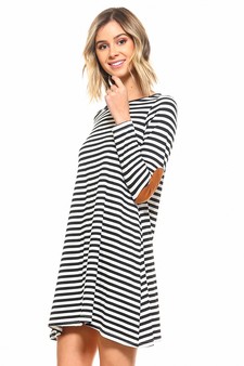 Faux Suede Elbow Patch Striped Dress style 2