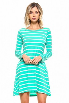 Women's Striped Long Sleeve Dress with back V-Drop and Pockets style 2