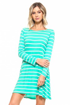 Women's Striped Long Sleeve Dress with back V-Drop and Pockets style 3