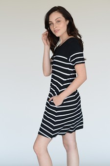 Women's Striped Two-Pocket Swing Dress style 2