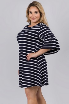Women's Ruffled 3/4 Sleeve Striped Dress - PLUS SIZE style 2