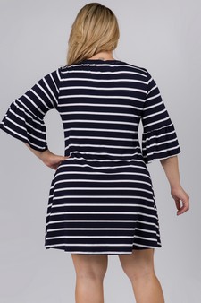 Women's Ruffled 3/4 Sleeve Striped Dress - PLUS SIZE style 3