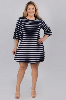 Women's Ruffled 3/4 Sleeve Striped Dress - PLUS SIZE style 4