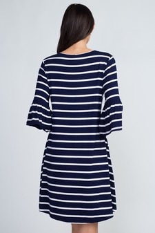 Women's Ruffled 3/4 Sleeve Striped Dress style 3