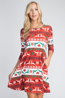 Women's Fair Isle Reindeer Print Christmas Dress (Large only) style 2