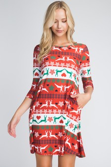Women's Fair Isle Reindeer Print Christmas Dress (Large only) style 3