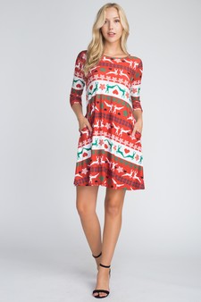 Women's Fair Isle Reindeer Print Christmas Dress (Large only) style 6
