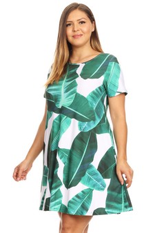 Women's Palm Leaf Print Fit and Flare Dress style 2