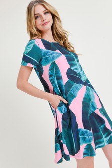 Women's Palm Leaf Print Fit and Flare Dress  **NY ONLY** style 2