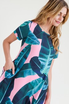 Women's Palm Leaf Print Fit and Flare Dress  **NY ONLY** style 3