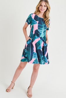 Women's Palm Leaf Print Fit and Flare Dress  **NY ONLY** style 7