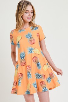 Women's Pineapple Print Fit and Flare Dress style 3