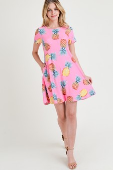 Women's Pineapple Print Fit and Flare Dress style 7