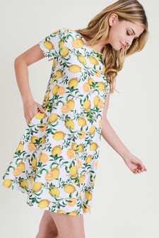 Women's Lemon Print Fit And Flare Dress style 3