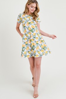 Women's Lemon Print Fit And Flare Dress style 7
