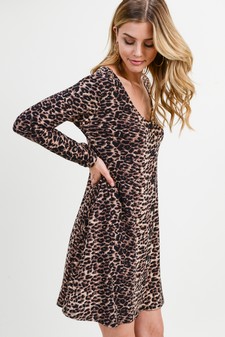 Women's Leopard Button Front A-Line Dress style 3