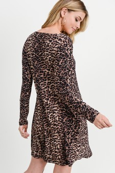 Women's Leopard Button Front A-Line Dress style 4