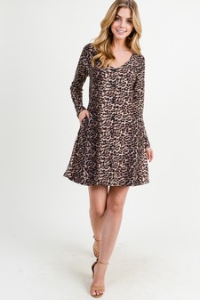 Women's Leopard Button Front A-Line Dress style 7