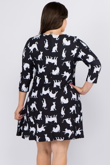 Women's Novelty Kitty Print A-Line Dress style 3