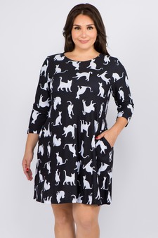Women's Novelty Kitty Print A-Line Dress style 4