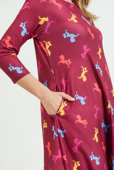 Women's Novelty Unicorn Print A-Line Dress style 5