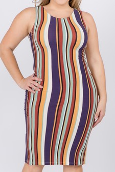 Women’s Sleeveless Multicolored Striped Bodycon Dress style 5