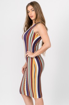 Women’s Sleeveless Multicolored Striped Bodycon Dress style 2