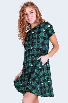 Women's Plaid Clover Print Dress with Pockets style 5