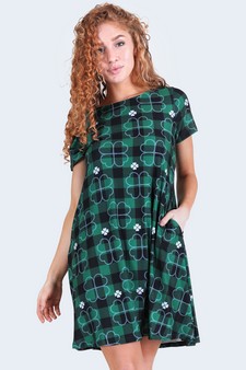 Women's Plaid Clover Print Dress with Pockets style 6