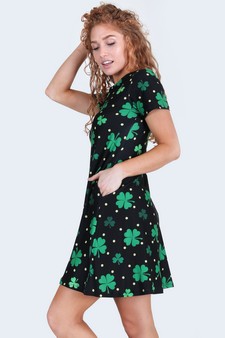 Women's Polka Dots and Clovers Print Dress with Pockets style 2