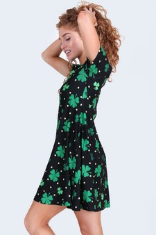 Women's Polka Dots and Clovers Print Dress with Pockets style 3