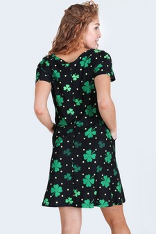 Women's Polka Dots and Clovers Print Dress with Pockets style 4