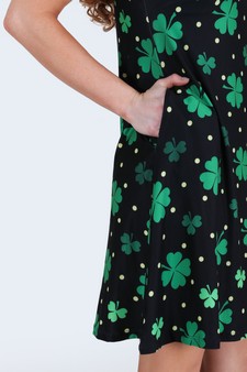 Women's Polka Dots and Clovers Print Dress with Pockets style 5