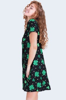 Women's Polka Dots and Clovers Print Dress with Pockets style 6