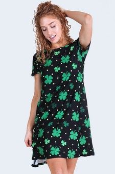 Women's Polka Dots and Clovers Print Dress with Pockets style 7