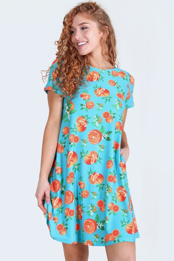 Women's Orange Fruit Dress with Pockets Wholesale